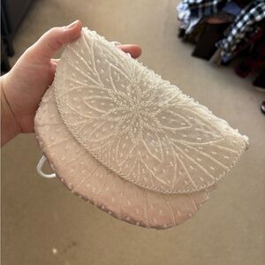 Ivory Beaded Half-Moon Evening Clutch